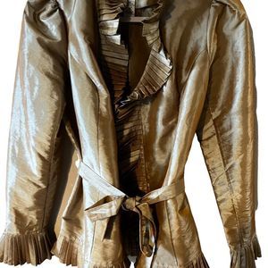 Victor Costa Occasion  Ruffled Jacket  Metallic Gold Sz XS